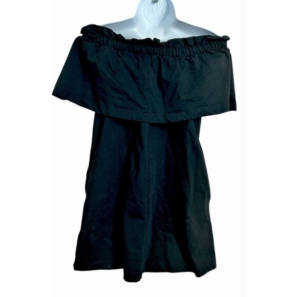 H&M Black Off the Shoulder Ruffle Mini Dress Sz XS Thick Jersey Straight Hem - Picture 7 of 8